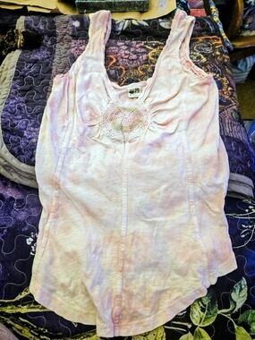 Free People Pastel Pink Tie-Dye Crochet Scoop Tank